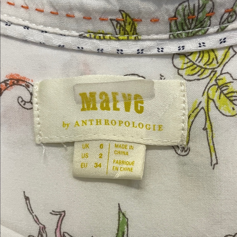 Anthropologie Marve White Floral Top Size 2 Small - Picture 2 of 6